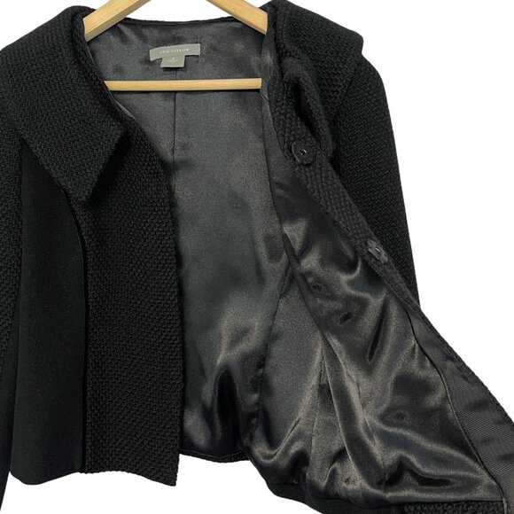 Ann Taylor Textured Wool Jacket Womens Size 0 Black Cropped Tailored Chic - Picture 6 of 11